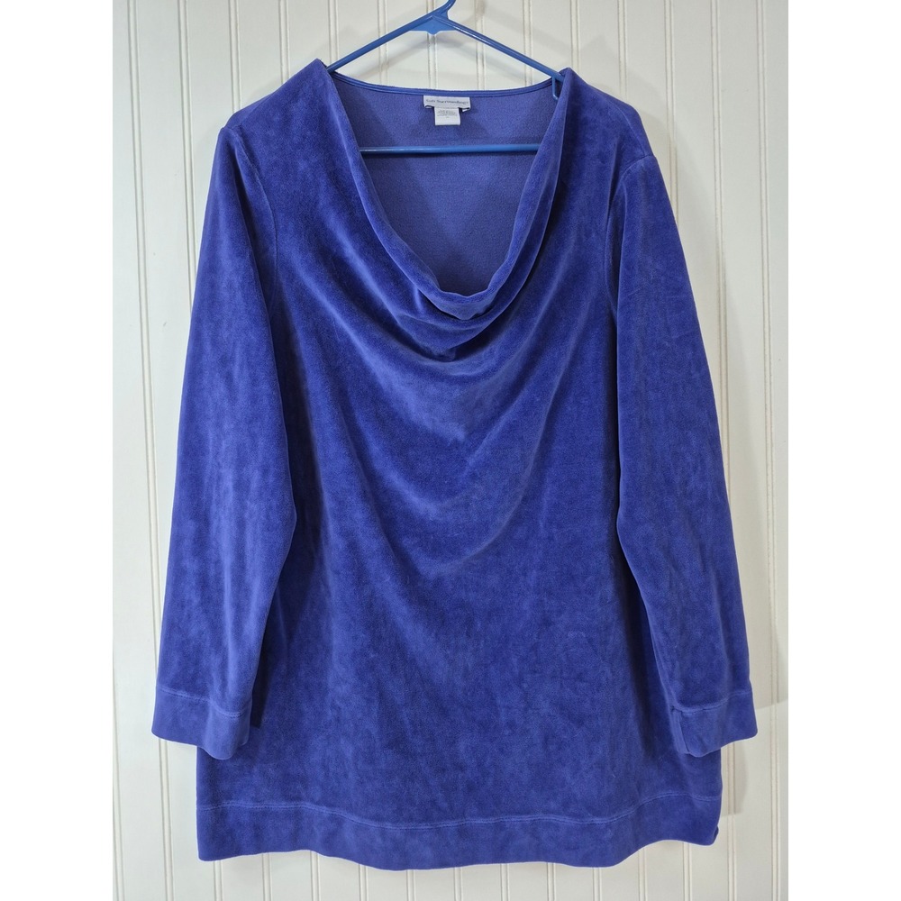 Soft Surroundings Royal Blue Velour Velour Cowl Neck Tunic Top 1X Plush Luxury